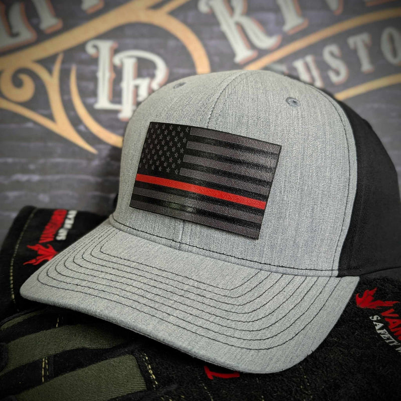 Custom firefighter hats with leather patch on Richardson 112 for your fire department