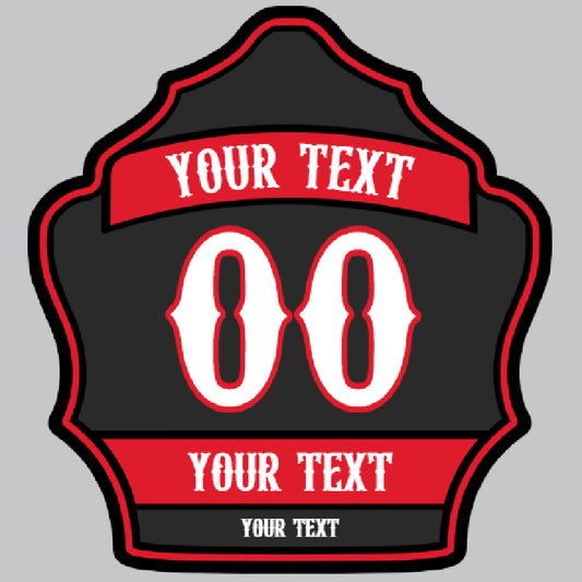 custom leather fire helmet shield with bold beveled details