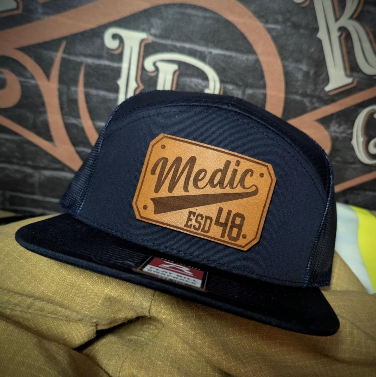 Custom Richardson hat with leather patch – firefighter medic design, built for USA responders
