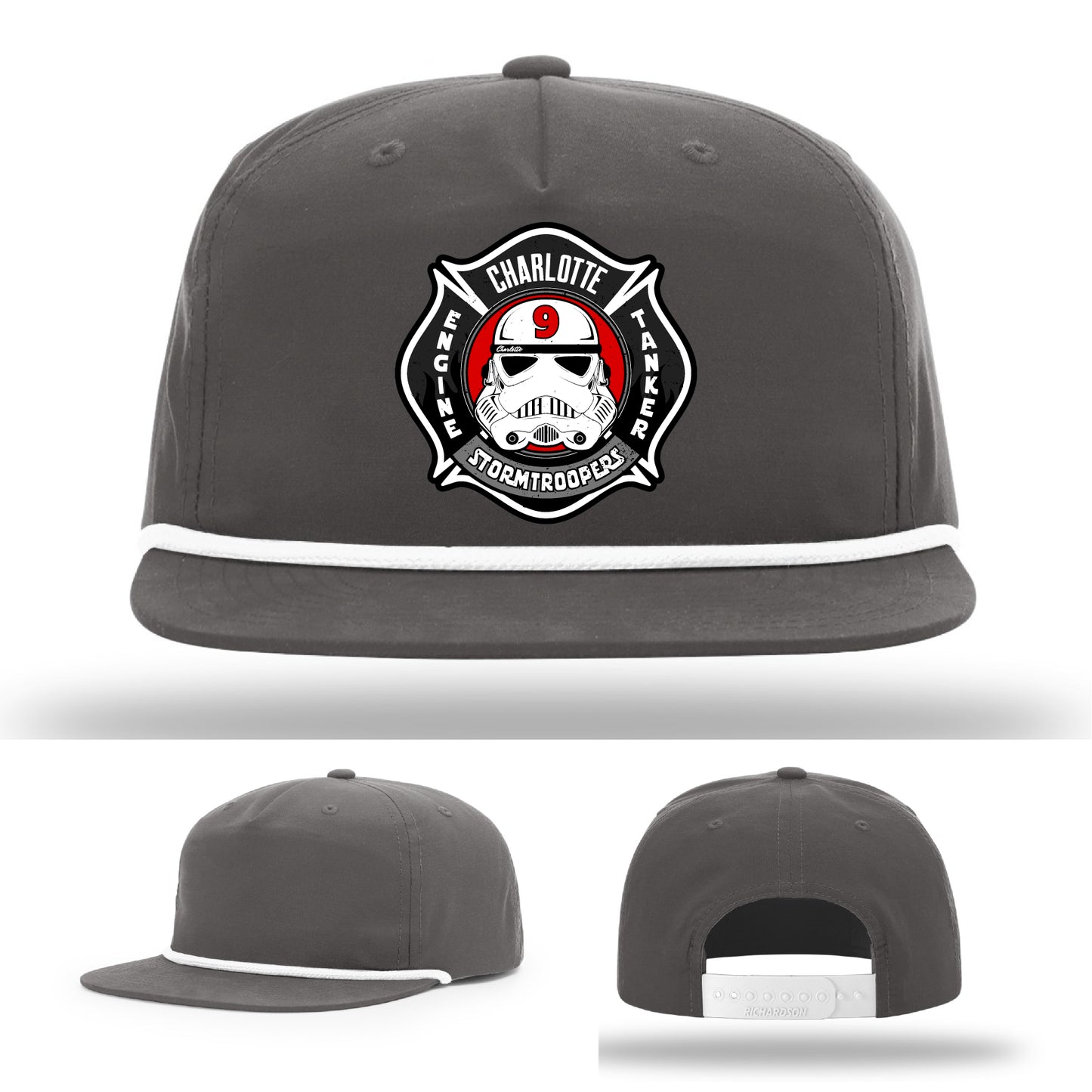 Charlotte firefighter gear hat with Station 9 custom patch