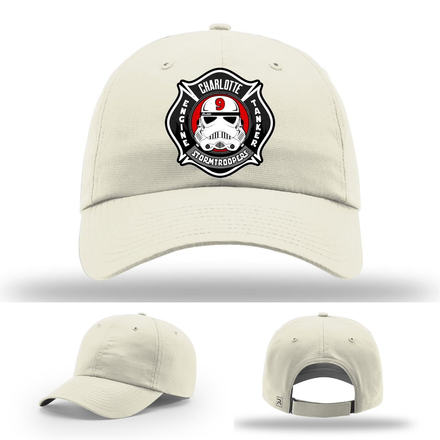 Custom firefighter hat with Charlotte Station 9 leather patch