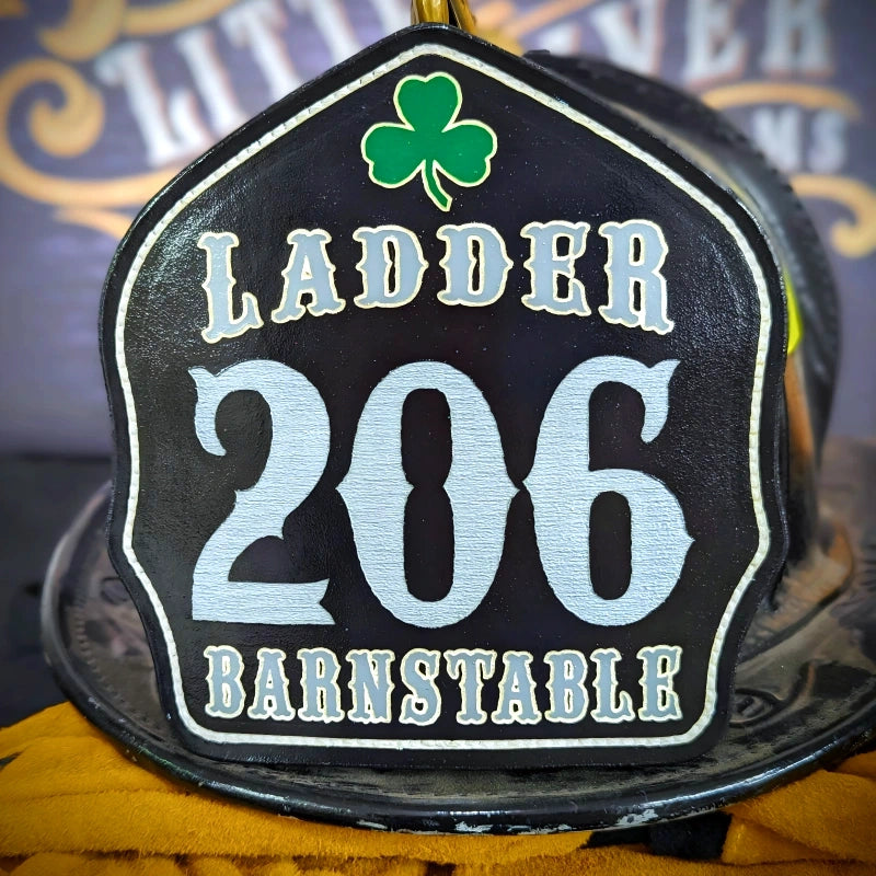Classic firefighter leather custom helmet shield design