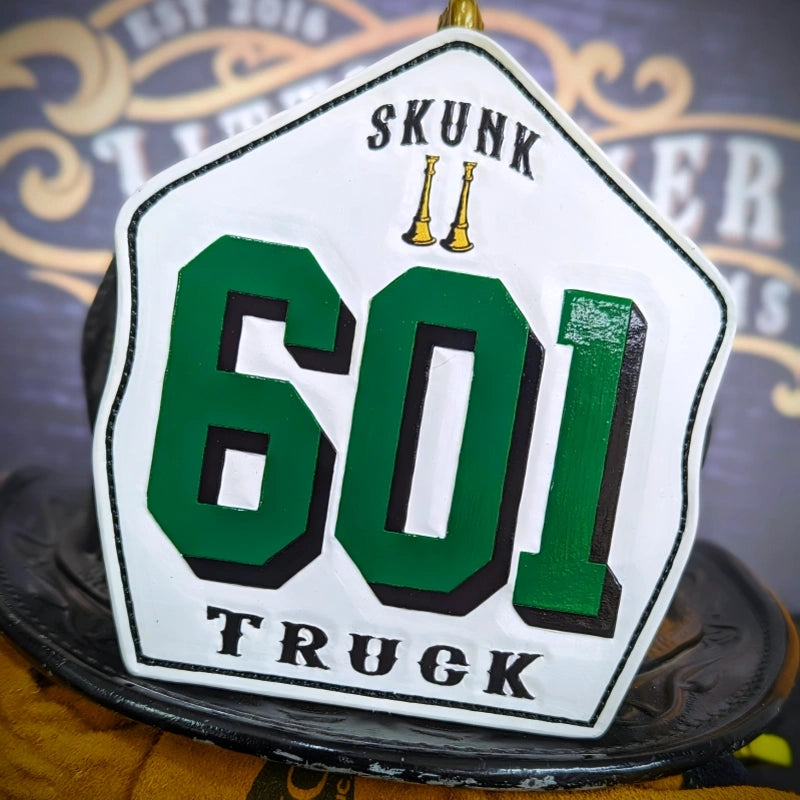 Classic custom helmet shield bold firefighter lettering