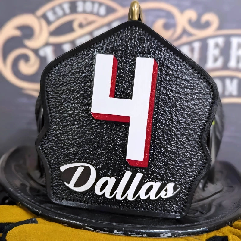 Classic firefighter helmet shield custom leather design