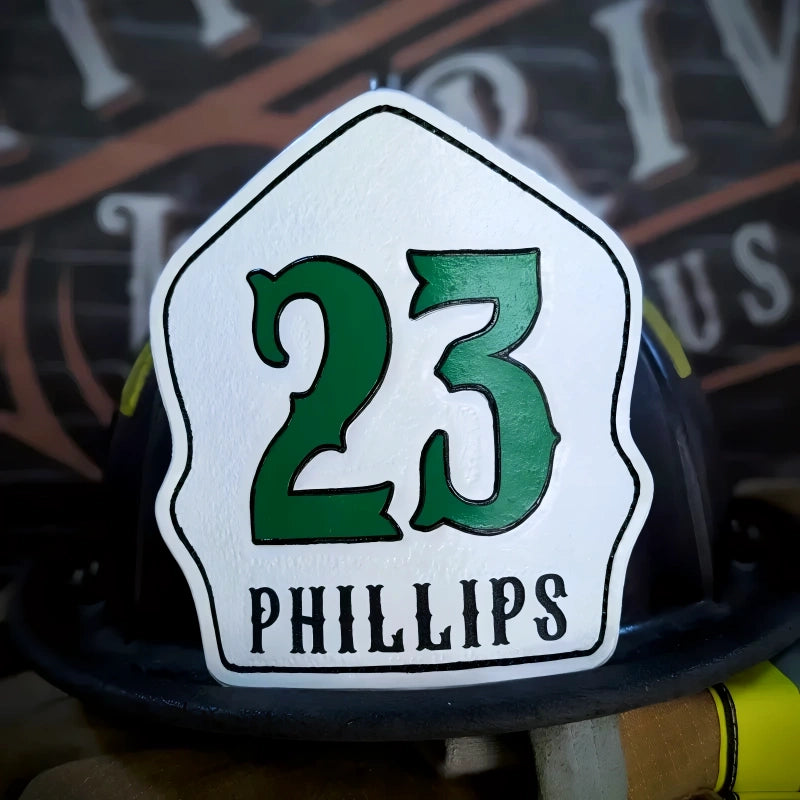 Company Shield firefighter helmet shield with bold number