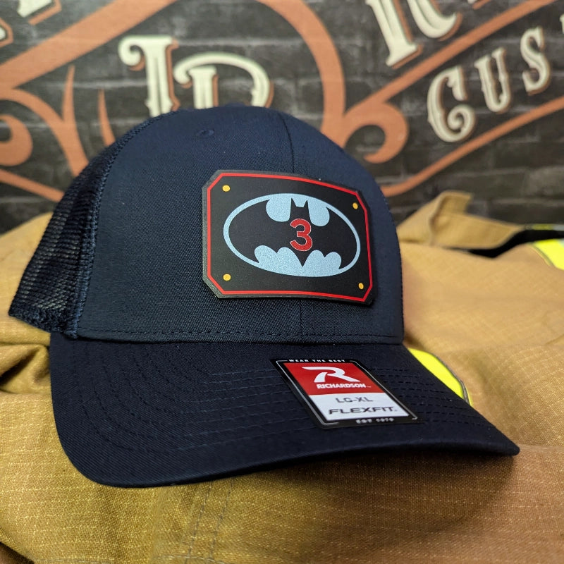 Custom firefighter leather patch hat with full color artwork