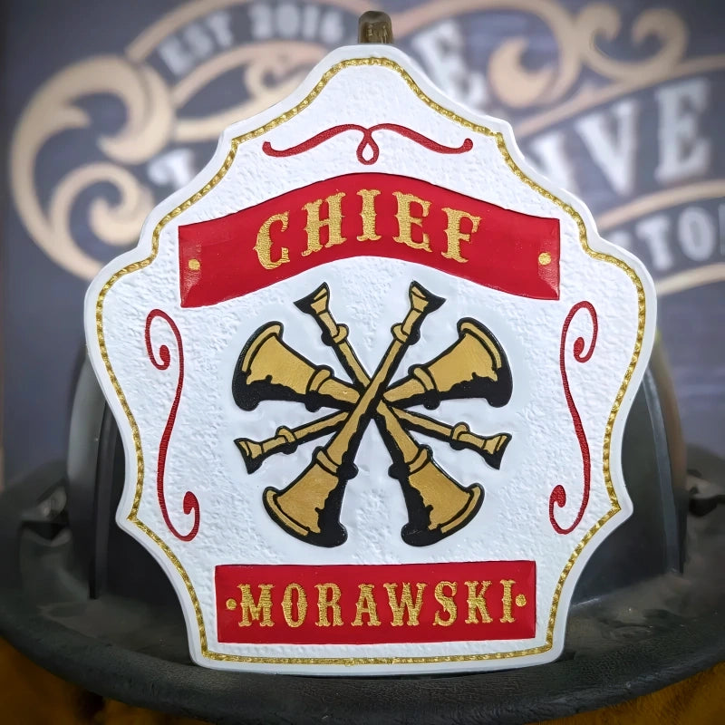 Custom chief helmet shield handmade leather firefighter front