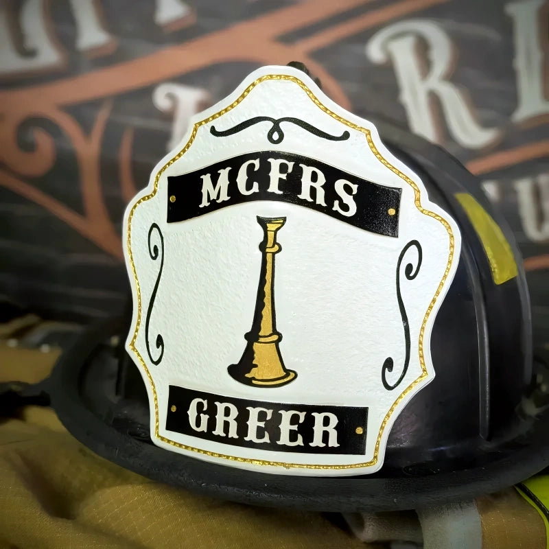 Firefighter officer bugle shield custom leather fire helmet front