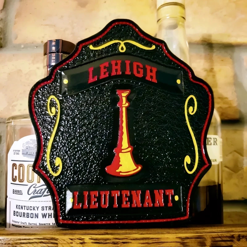 Chief shield handmade leather firefighter helmet front with bugles