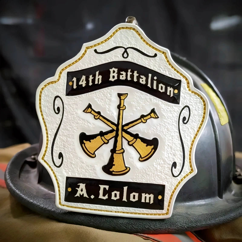 Leather chief shield firefighter helmet front custom officer design