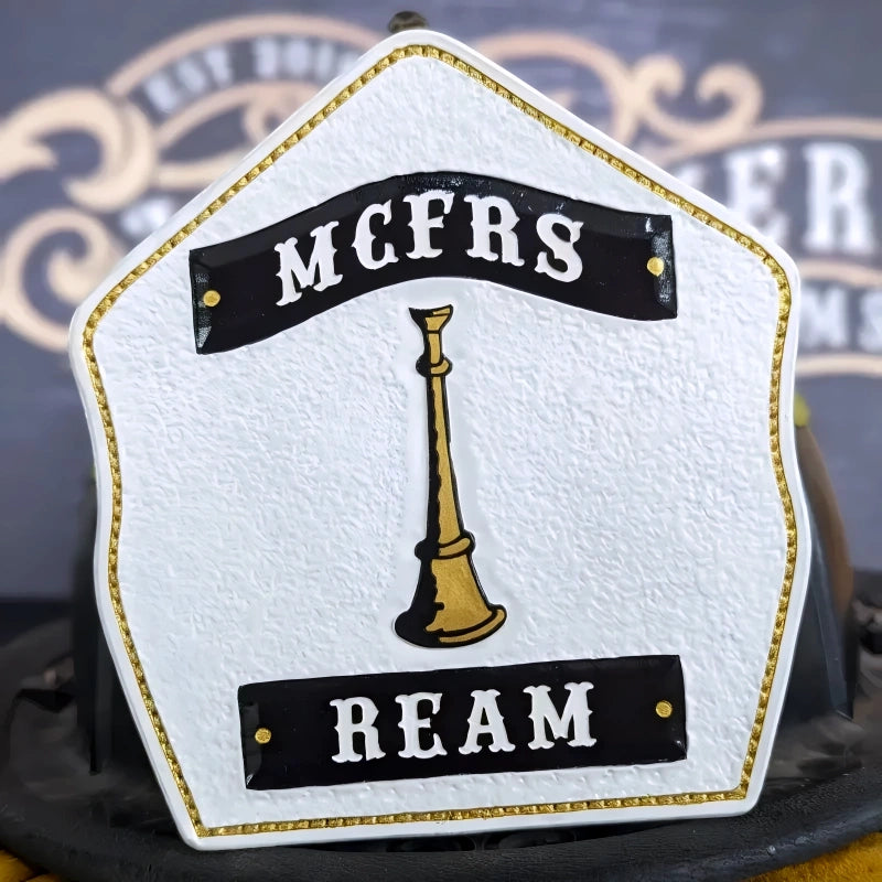 Firefighter chief helmet shield custom bugle leather front