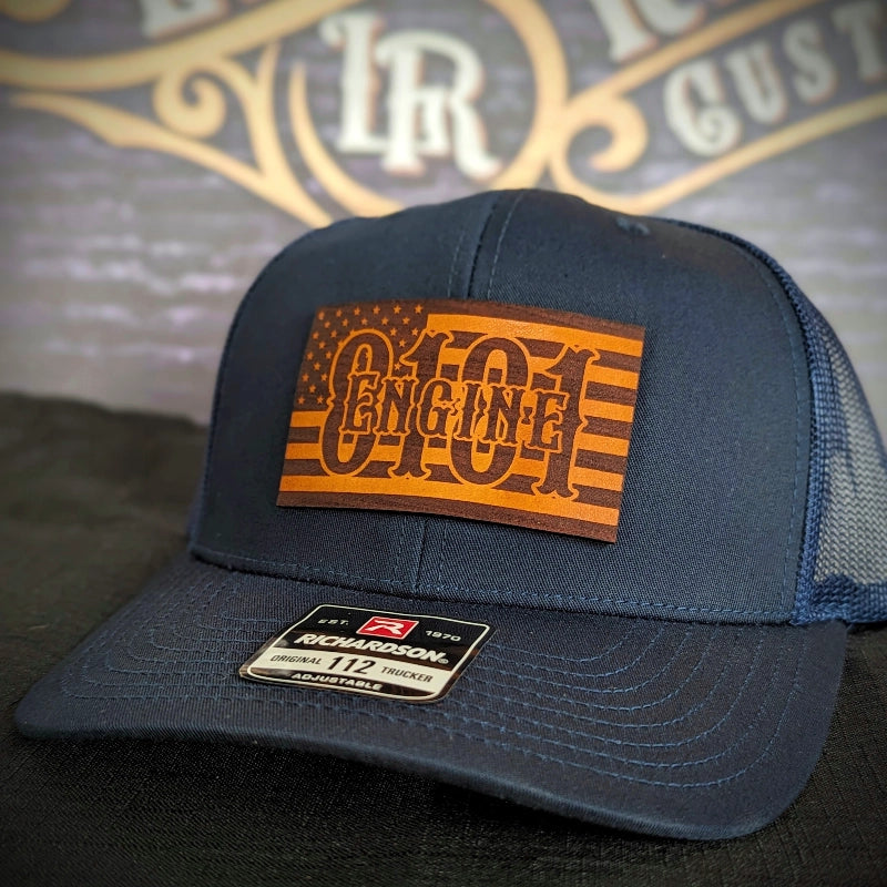 Personalized leather patch hat with flag layout