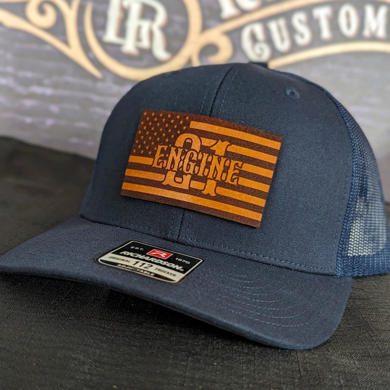 Custom firefighter hat with durable leather flag patch
