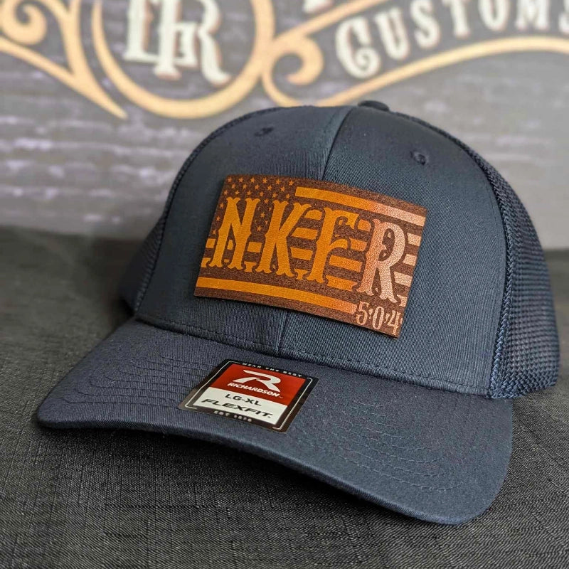 Custom leather patch hat in flag style design