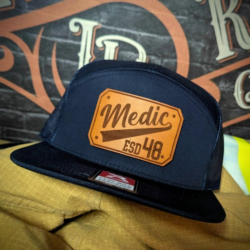 Paramedic leather patch hat with durable full grain leather patch