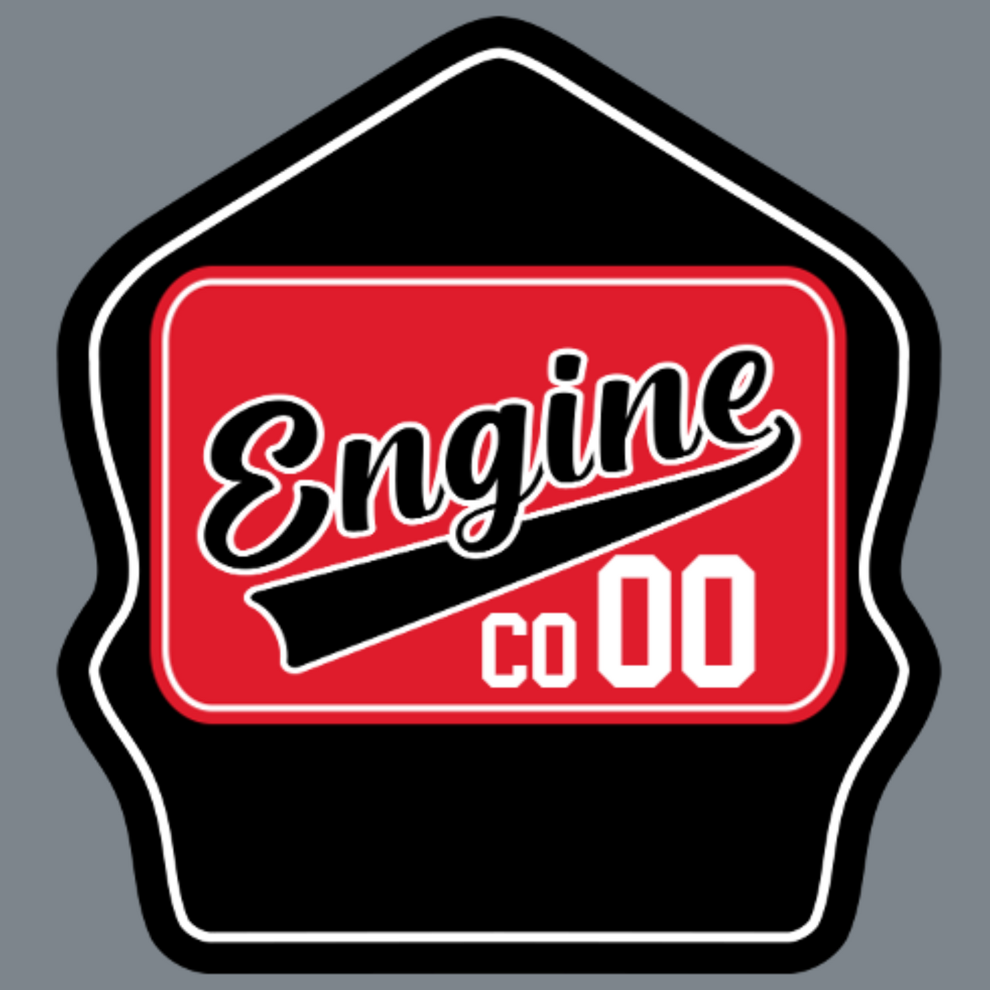 Custom passport-style firefighter helmet shield featuring a traditional layout with center number, name, and optional rank or assignment line