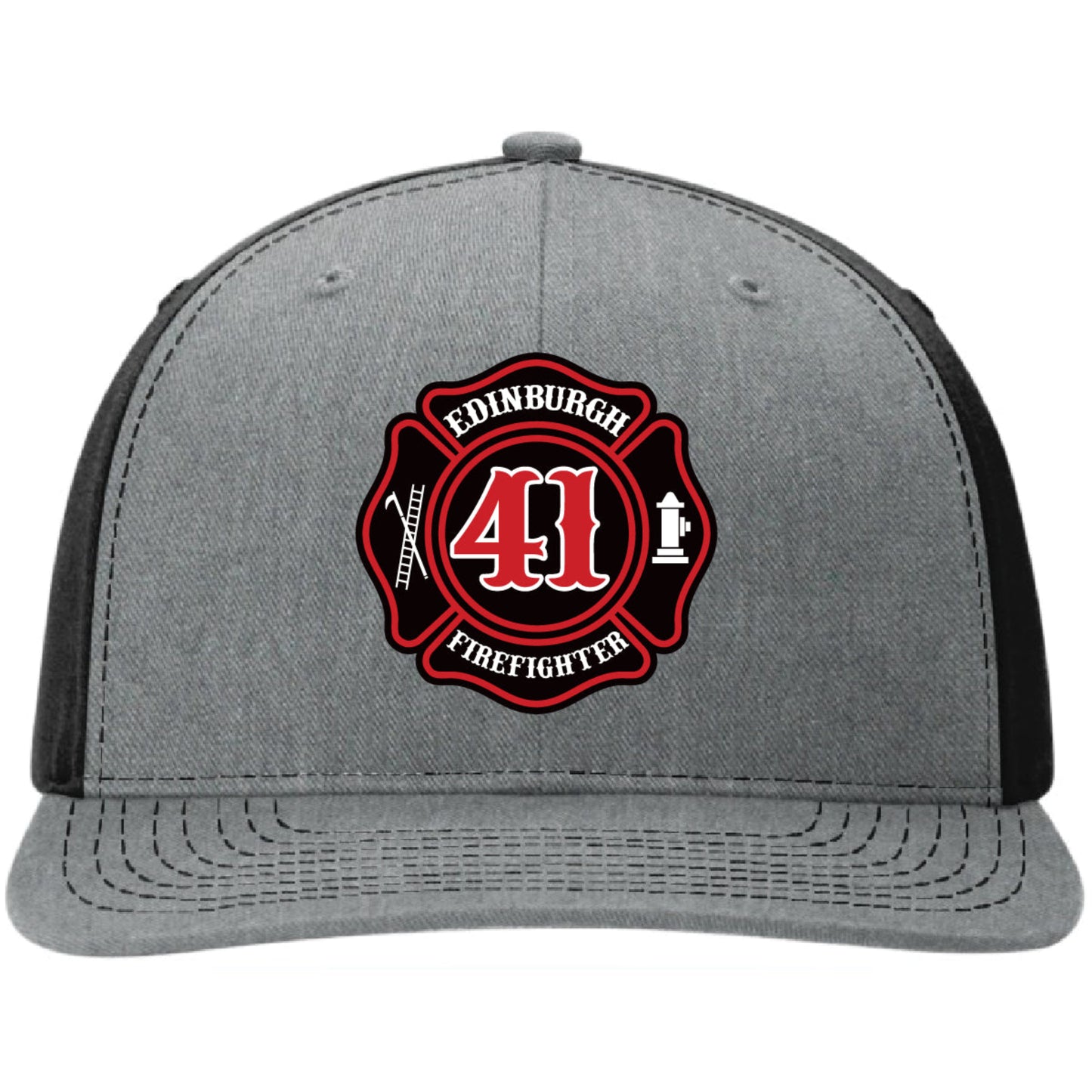 Custom Edinburgh firefighter hat with full grain leather patch