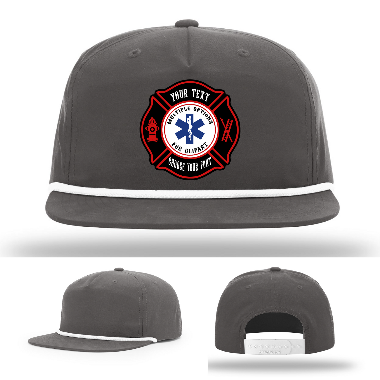 Front view firefighter hat displaying Maltese patch shape variations