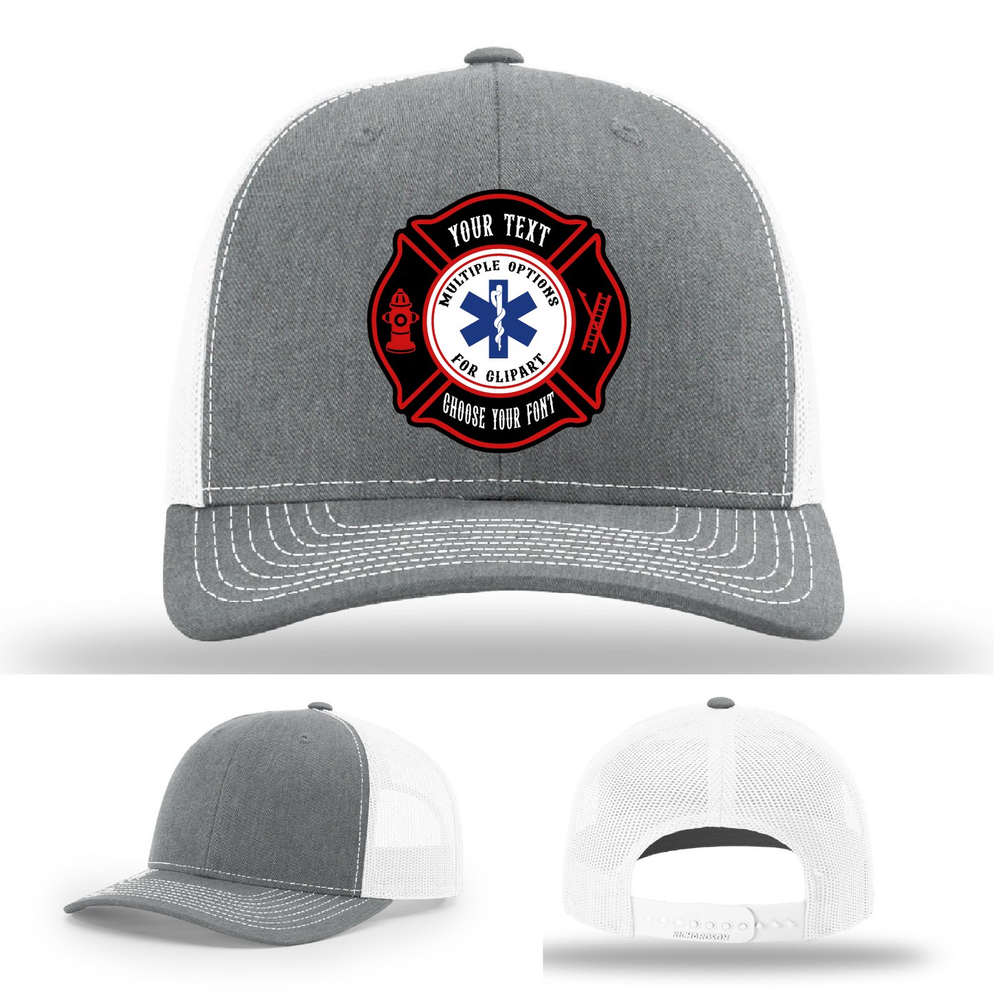 Rugged firefighter hat showing colorful Maltese patch options