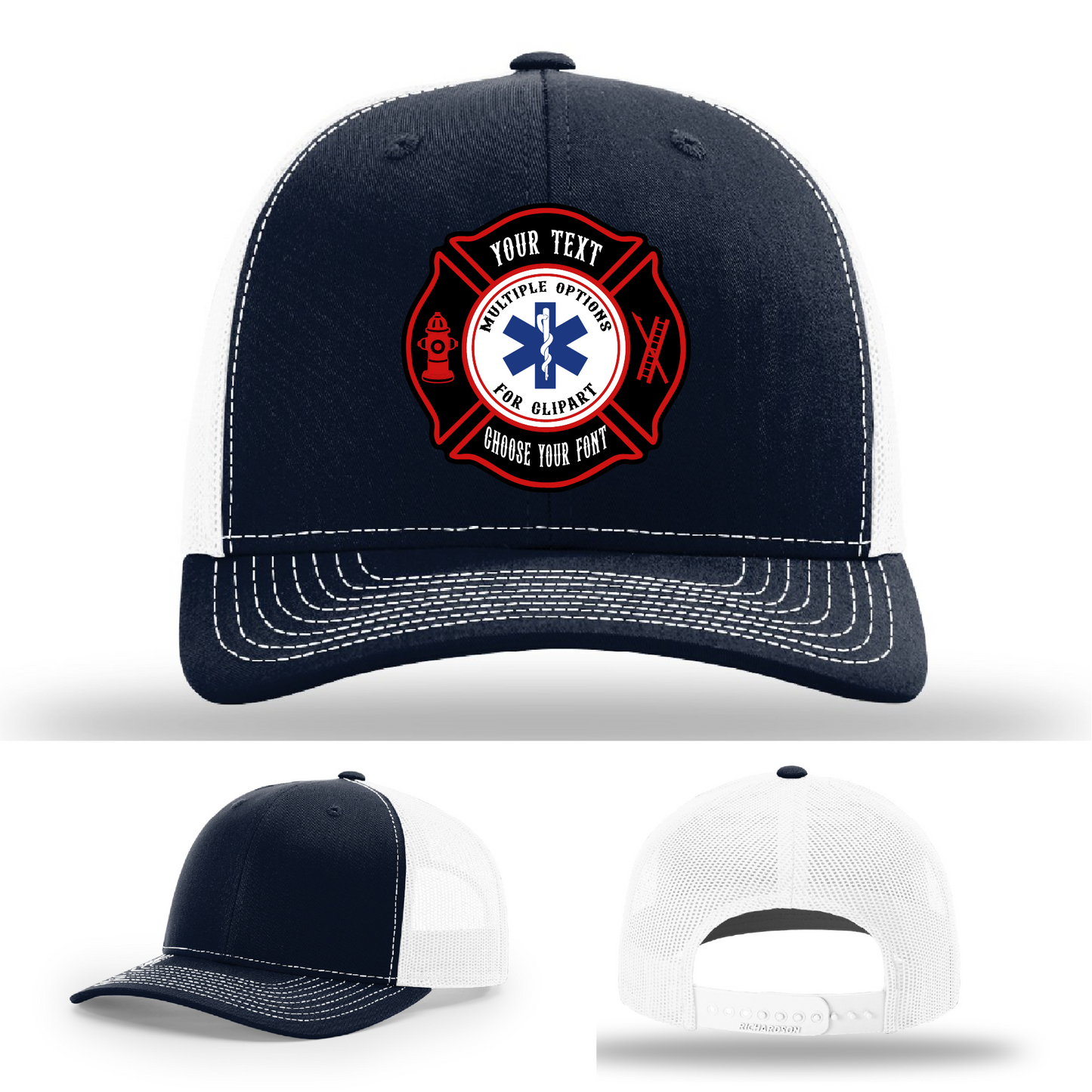 Custom firefighter gear hat with front Maltese patch variations