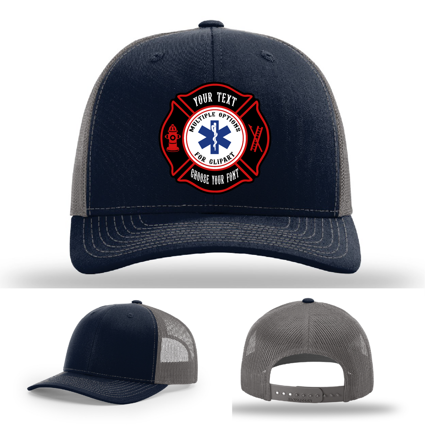 Firehouse lifestyle hat front view with two Maltese patch designs
