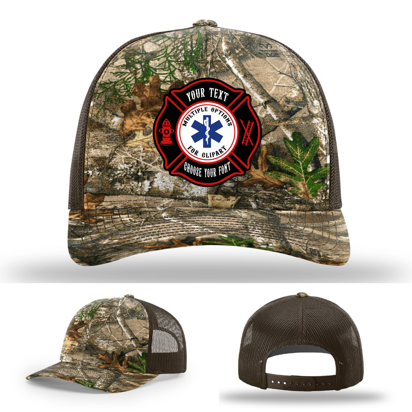 Firefighter hat with front design featuring two Maltese patches
