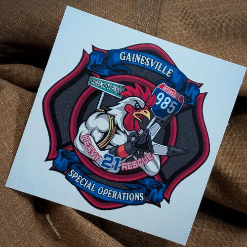 Gainesville Heavy Rescue 21 Special Operations firefighter rooster sticker