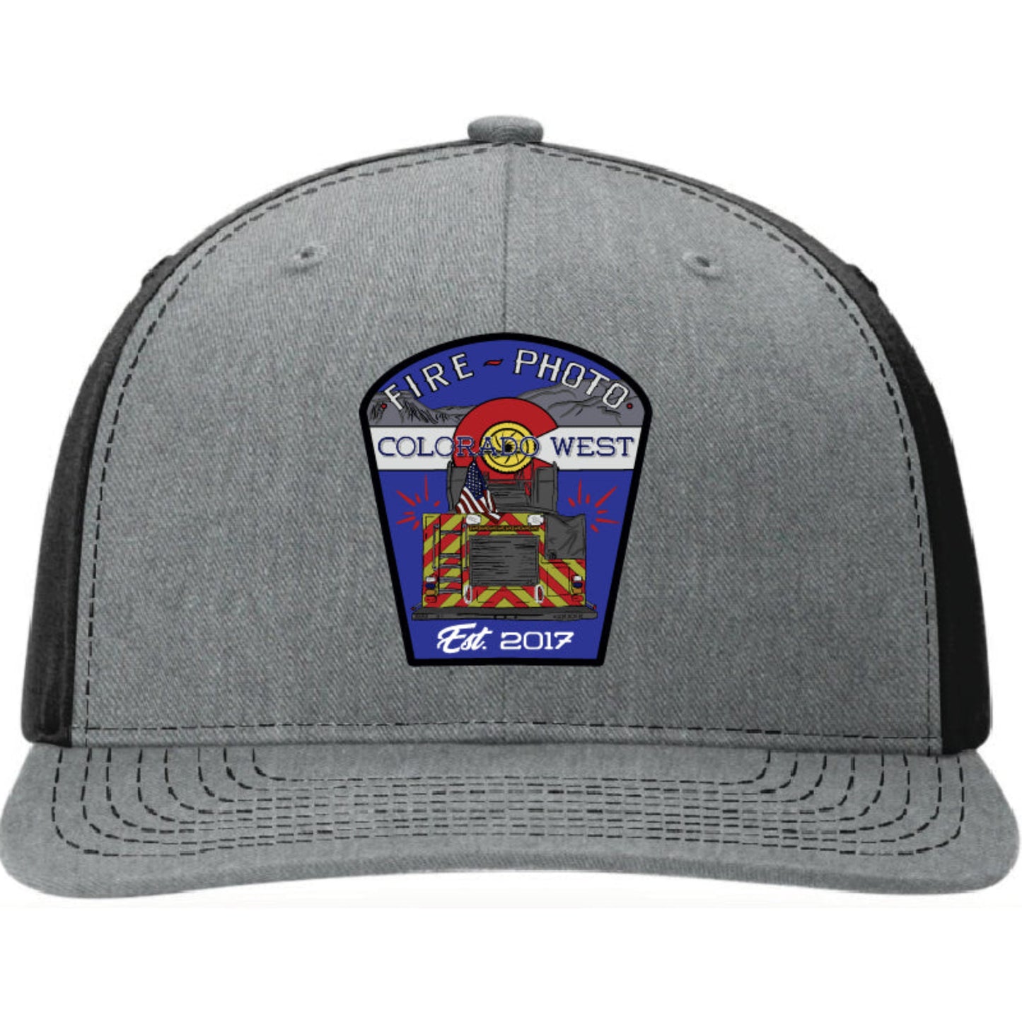 Custom Richardson hat with full color leather patch featuring the Colorado West Fire Photography logo. Firefighter gear and apparel.