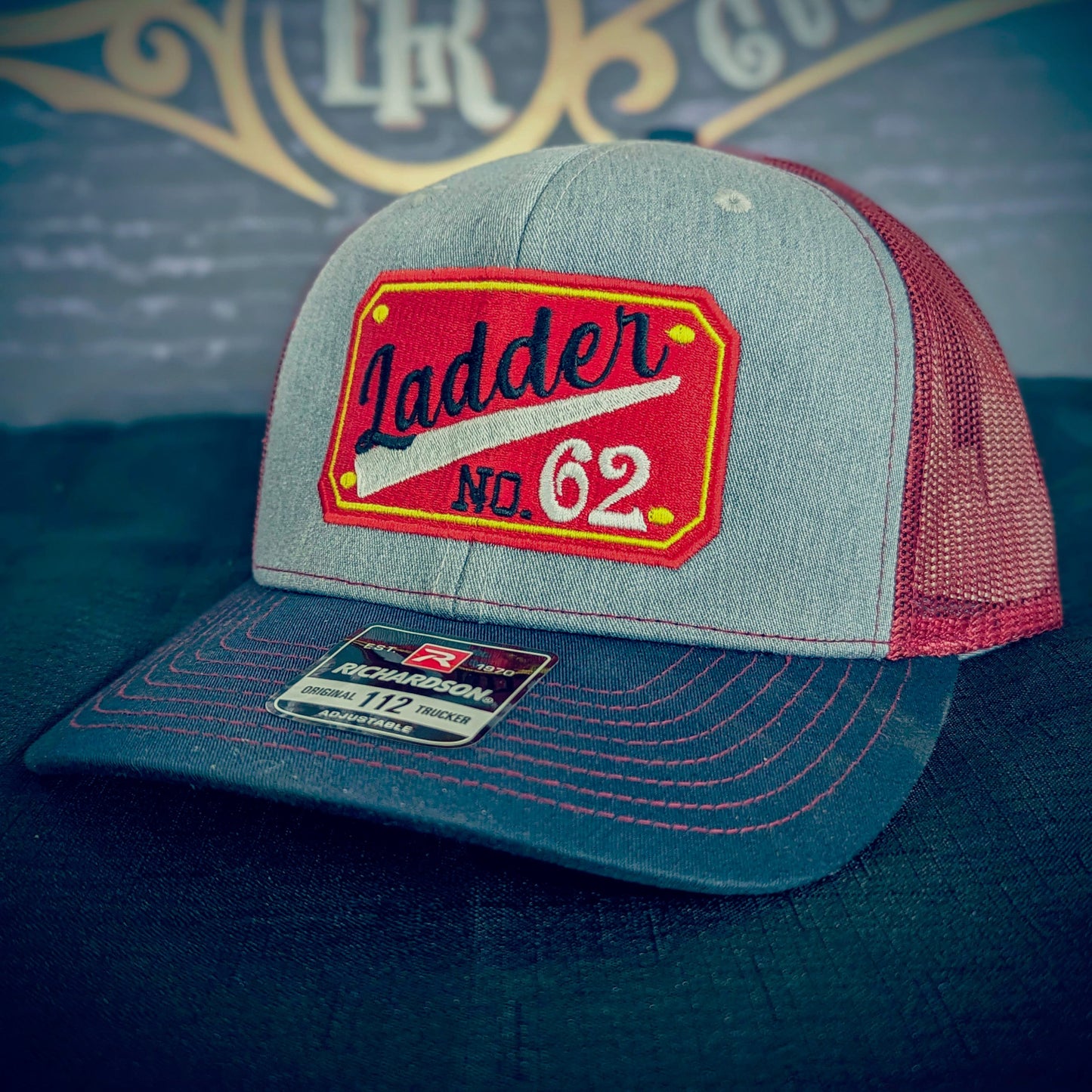 Custom embroidered firefighter hat with bold stitching, structured fit, and premium Richardson snapback design