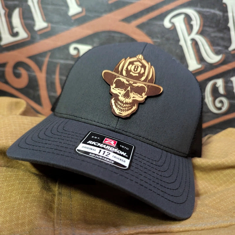 Rugged Leatherhead firefighter hat with full grain leather patch