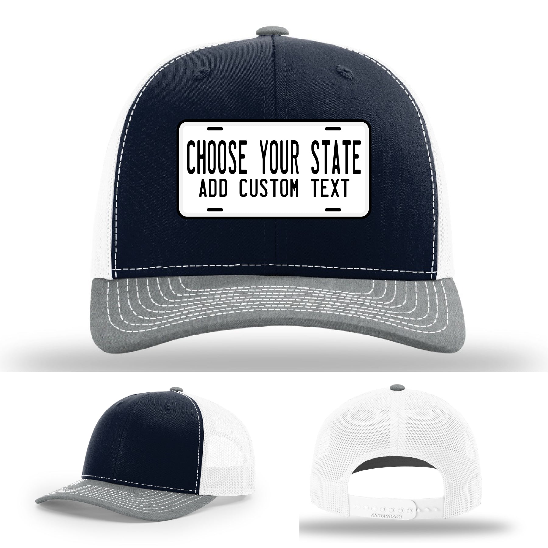 Custom leather patch hats available in all state plates