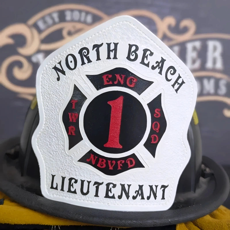 Leather Maltese firefighter helmet shield