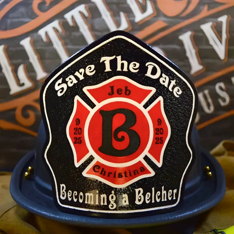Custom firefighter helmet shield with Maltese cross