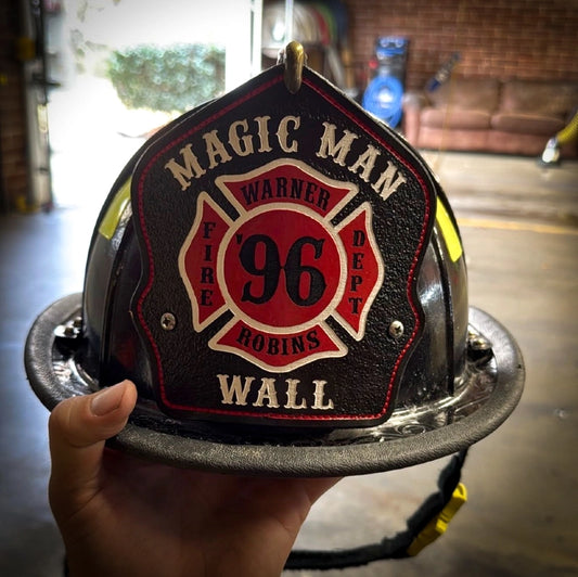 Custom leather helmet shield with hand painted maltese and custom text