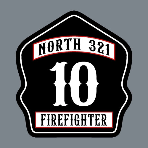 north 321 firefighter helmet shield with banner layout