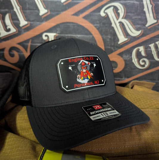 Custom Paramus FD leather patch hat featuring PFD Scramble patch