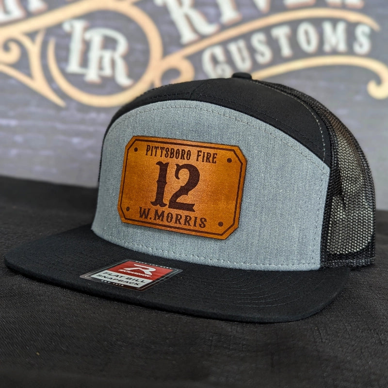 Leather patch firefighter hat with passport layout