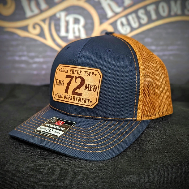 Firefighter hat customized with passport leather patch