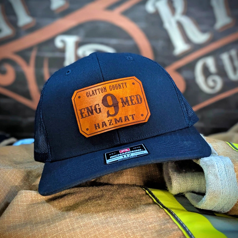 Fire department apparel hat with passport leather patch