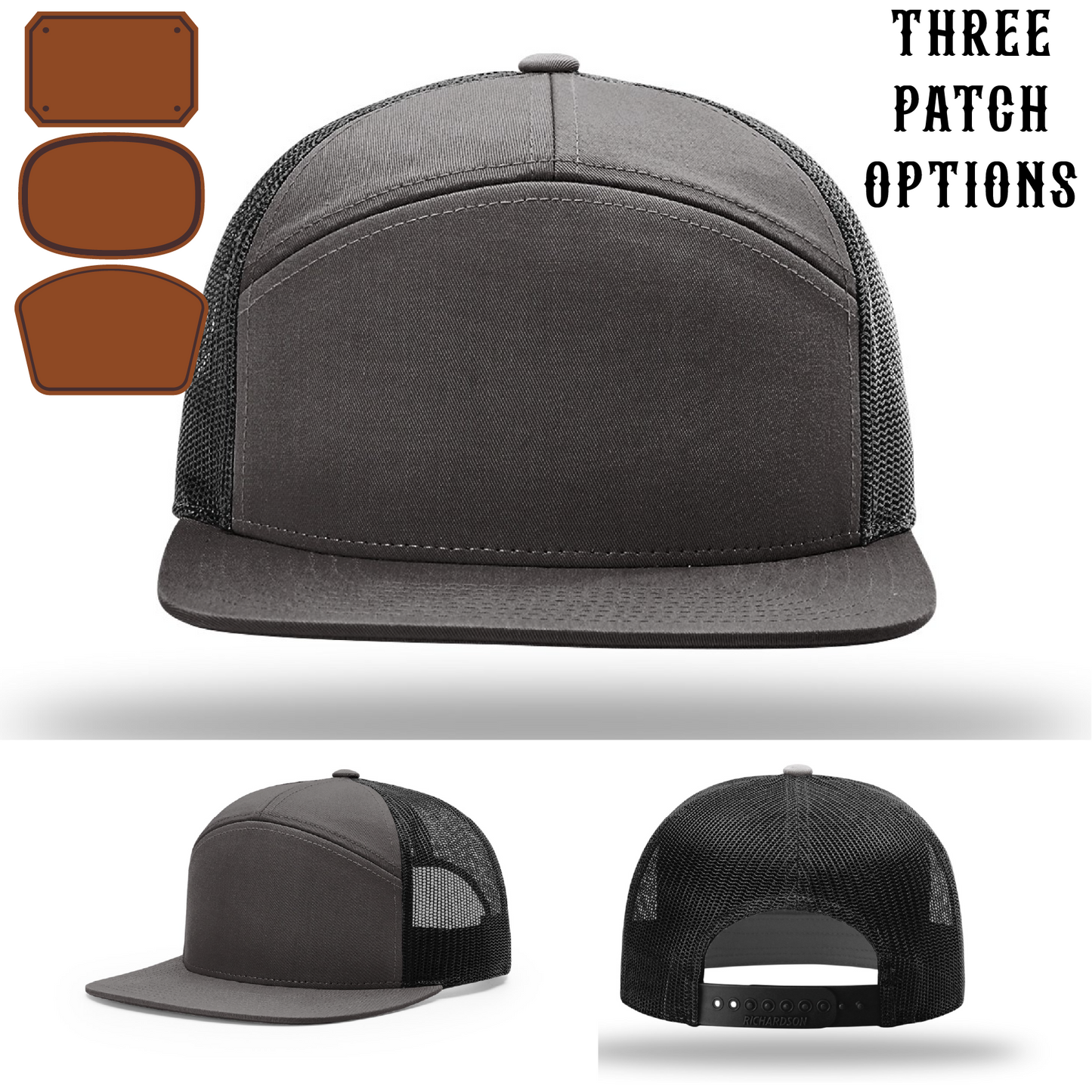 Rugged firefighter hat displaying three passport leather patch examples