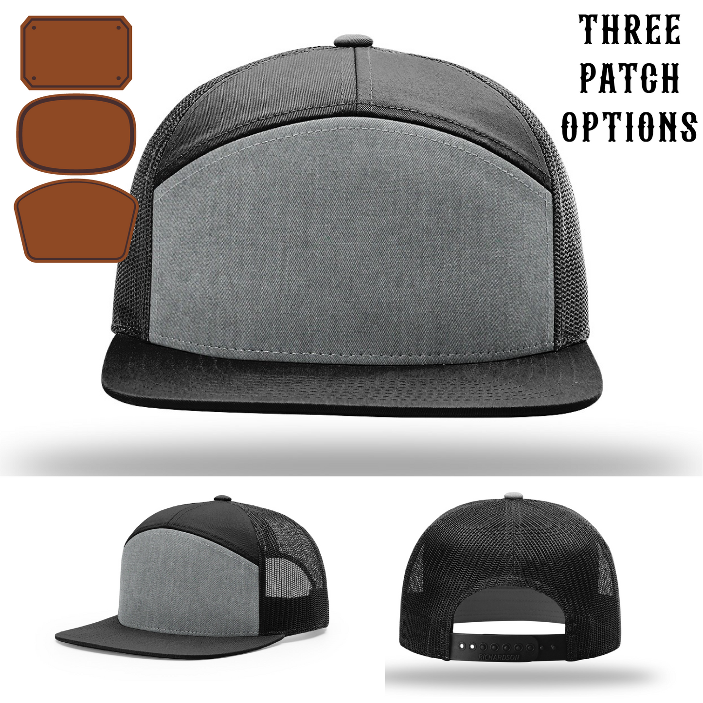 Station hat with triple passport patch examples in leather front view