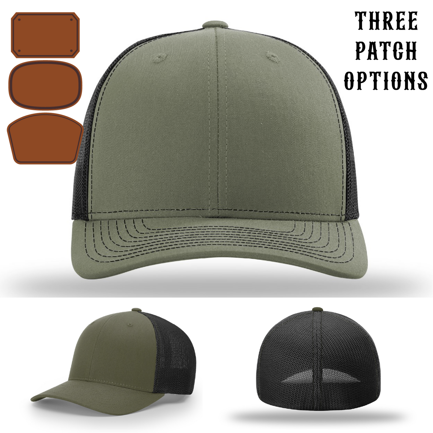 Rugged firefighter hat with three customizable passport leather patches
