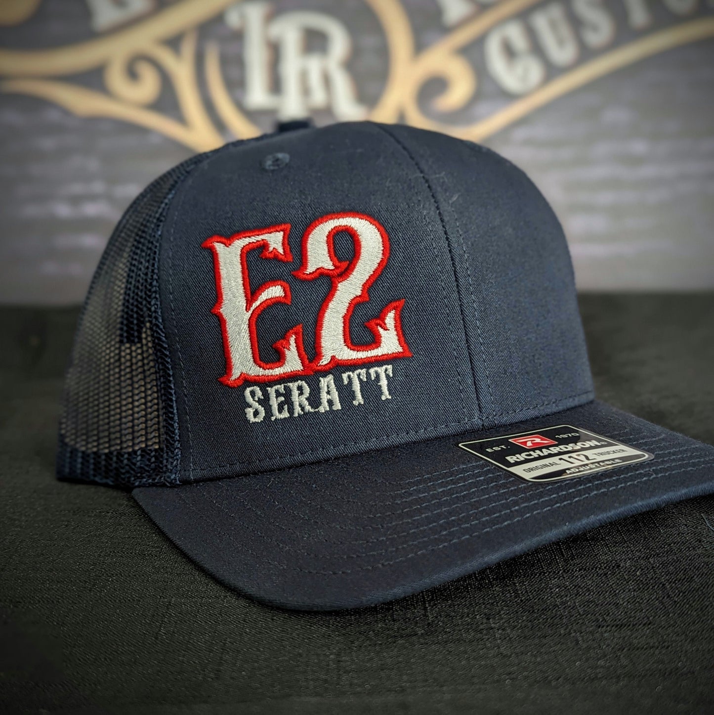 Custom embroidered firefighter hat with bold stitching, structured fit, and premium Richardson snapback design
