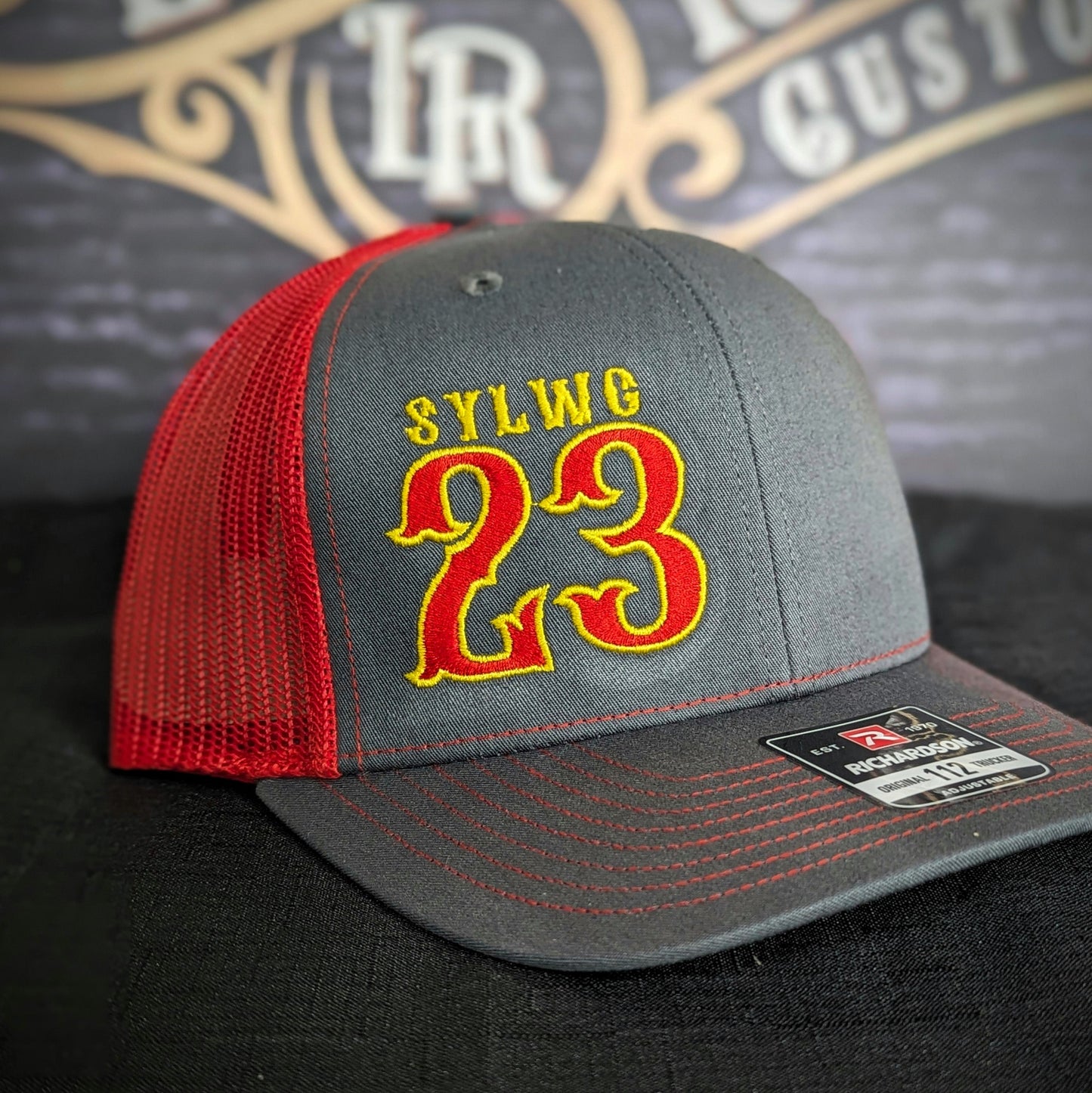 Custom embroidered firefighter hat with bold stitching, structured fit, and premium Richardson snapback design