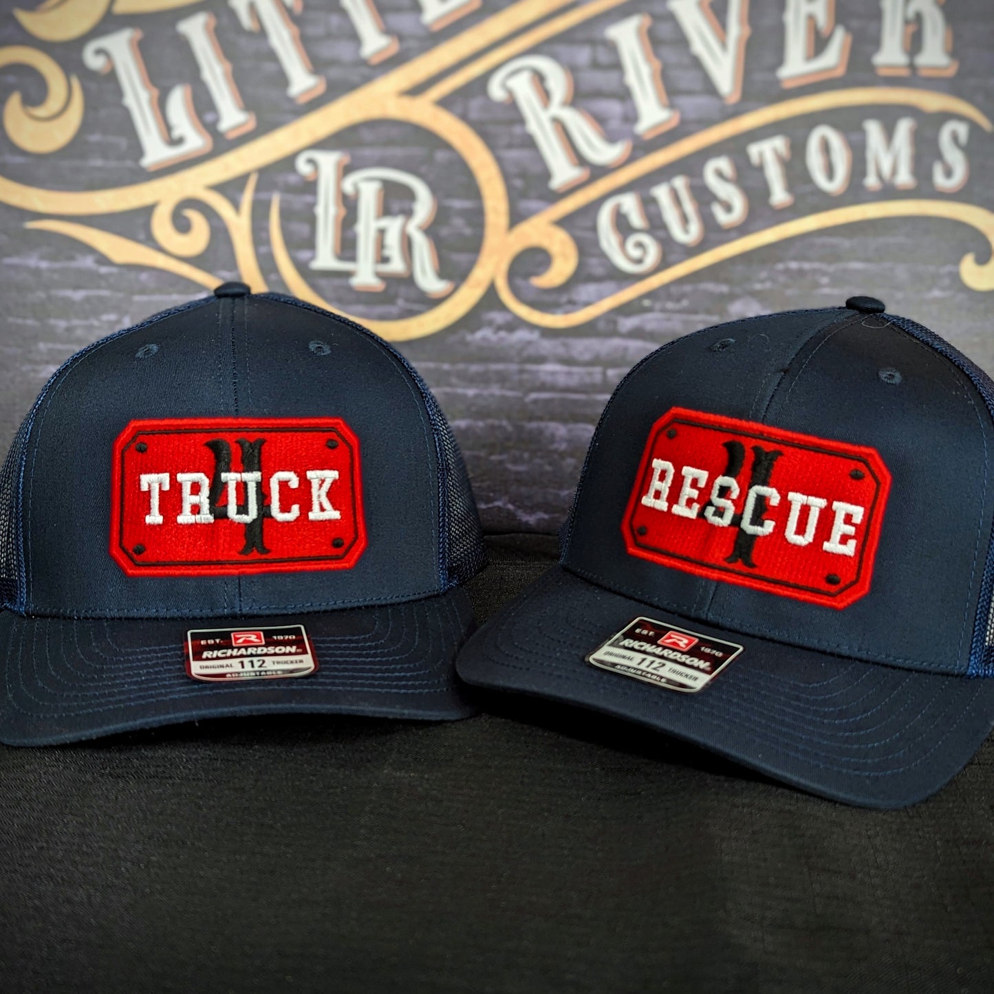 Custom embroidered firefighter hat with bold stitching, structured fit, and premium Richardson snapback design
