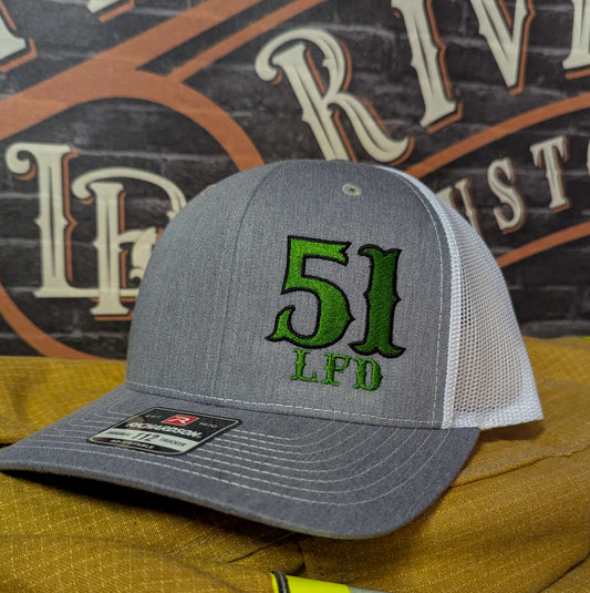Custom embroidered firefighter hat with bold stitching, structured fit, and premium Richardson snapback design