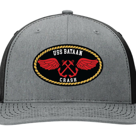 USS Bataan custom leather patch hat with Drag Racer design