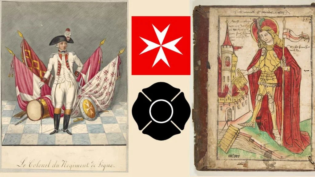 Historical firefighter cross symbols showing Maltese and Florian Cross variations