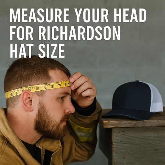Firefighter measuring head with tape for proper Richardson hat size