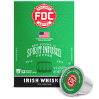 Fire Department Coffee Irish Whiskey Infused Coffee Pods upright box with a single coffee pod